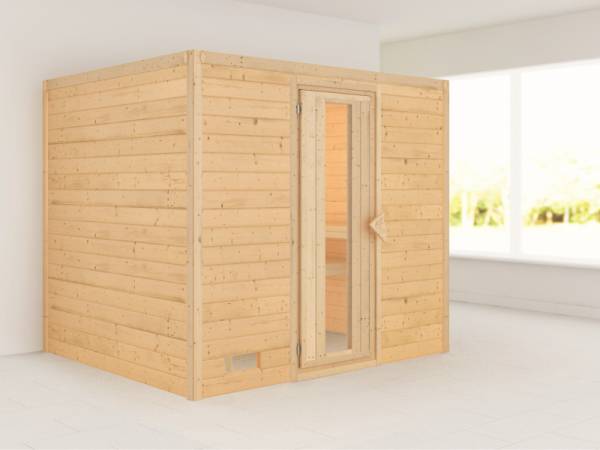Karibu Sauna Sonara ohne Ofen, ohne Dachkranz, mit energiesparender Saunatür Karibu Sauna Sonara ohne Ofen, ohne Dachkranz, mit energiesparender Saunatür
