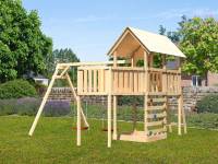 Akubi Spielturm Danny Satteldach + Doppelschaukel + Anbauplattform XL + Kletterwand