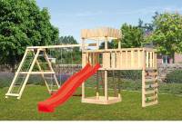 Akubi Ritterburg Löwenherz + Rutsche + Doppelschaukelanbau Klettergerüst + Anbauplattform XL + Klett