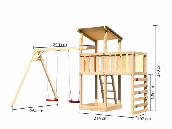 Akubi Spielturm Anna + Doppelschaukel + Anbauplattform + Kletterwand