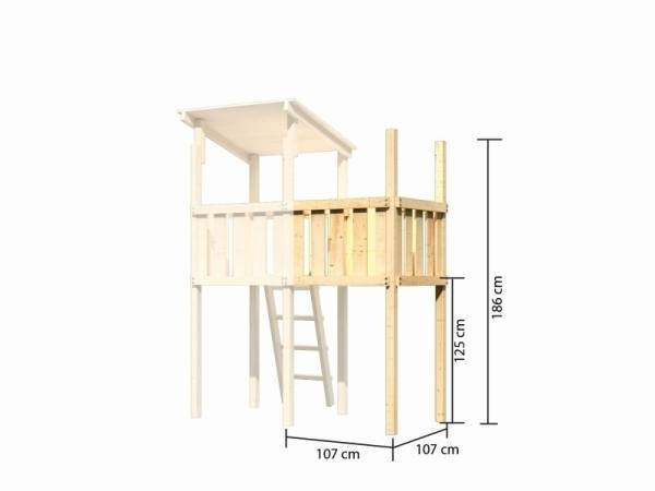 Akubi Spielturm Lotti Satteldach + Schiffsanbau oben + Anbauplattform + Einzelschaukel + Netzrampe +