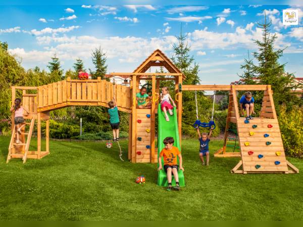 FUNGOO MAXI SET FUN GYM (FORTRESS TIPTOP Rainbow Spider+) / NADELHOLZ teak impr.