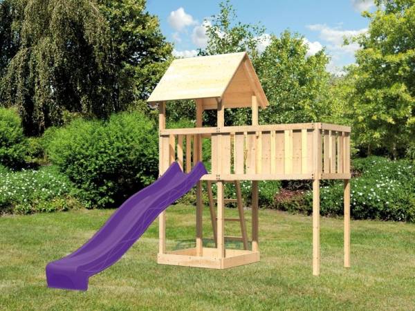 Akubi Spielturm Lotti natur mit Anbauplattform XL und Rutsche violett Akubi Spielturm Lotti natur mit Anbauplattform XL und Rutsche violett