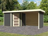 Karibu Gartenhaus Schwandorf 5 natur mit Anbaudach 2,8 m inkl. Seiten- und Rückwand