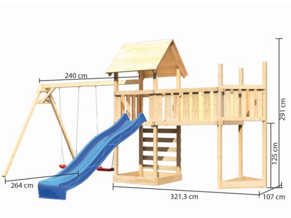 Akubi Spielturm Lotti Satteldach + Schiffsanbau oben + Doppelschaukel + Anbauplattform XL + Kletterw