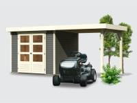Osb smart choice Gartenhaus Altena 3 terragrau inkl. Fußboden und Anbaudach 2,40 Meter