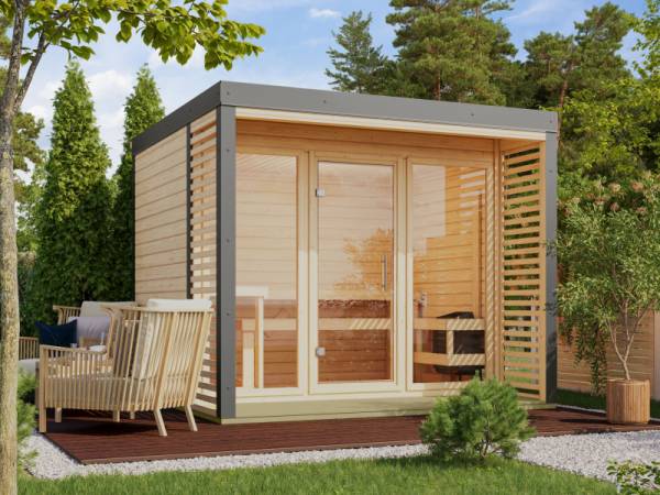 Karibu Hybrid Saunahaus Ares 3, naturbelassen/graualuminium -ohne Ofen-