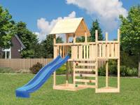 Akubi Spielturm Lotti Satteldach + Schiffsanbau oben + Anbauplattform + Kletterwand + Rutsche in bla