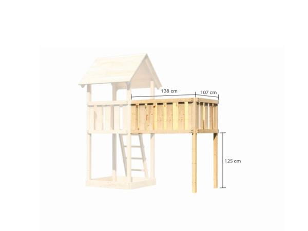Akubi Spielturm Anna + Rutsche violett + Doppelschaukel + Anbauplattform XL + Schiffsanbau oben