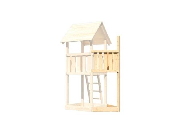 Akubi Spielturm Lotti Satteldach + Schiffsanbau oben + Anbauplattform + Einzelschaukel + Rutsche in