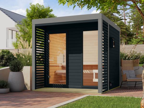 Karibu Hybrid Saunahaus Ares 2, anthrazit/graualuminium -ohne Ofen-