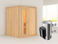 Minja - Karibu Sauna Plug & Play 3,6 kW Ofen, int. Steuerung - ohne Dachkranz - Energiespartür