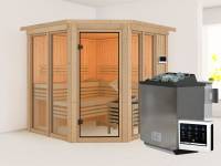 Karibu Sauna Airi, inkl. 9 kW Bioofen ext. Steuerung - mit Dachkranz -