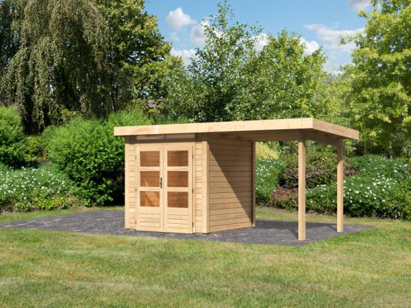 Karibu Gartenhaus Kandern 1 natur mit Anbaudach 2,35 m