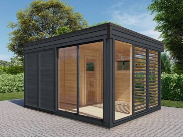 Wolff Finnhaus Sauna Paradiso 4x3 (2-Raum), anthrazit