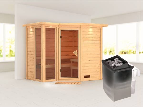 Amara - Karibu Sauna inkl. 9-kW-Ofen - mit Dachkranz -