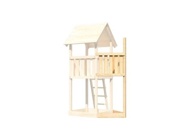 Akubi Spielturm Lotti Satteldach + Schiffsanbau oben + Anbauplattform + Einzelschaukel + Netzrampe +