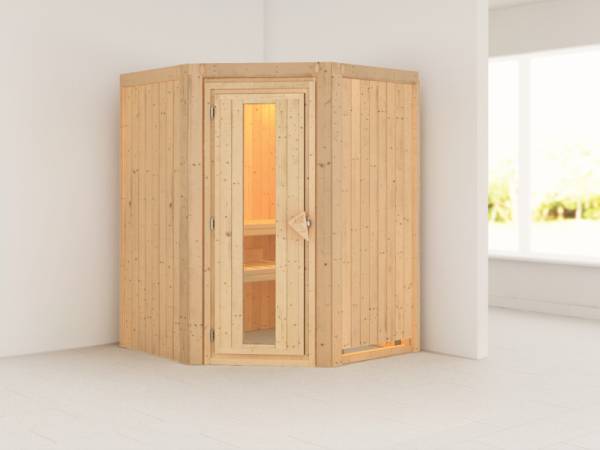 Nanja - Karibu Sauna Plug & Play ohne Ofen - ohne Dachkranz - Energiespartür