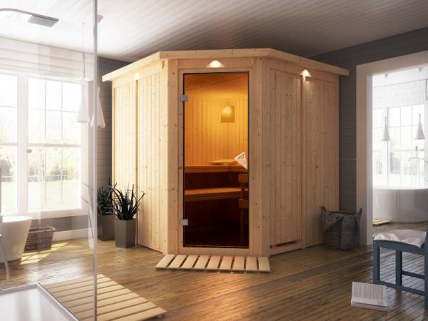 Jarin - Karibu Sauna ohne Ofen - mit Dachkranz -