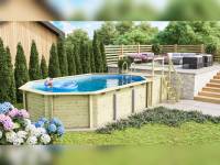 Karibu Pool Modell 4 Variante C, mit Terrasse im Set inkl. Filteranlage groß und Skimmer