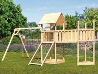 Akubi Spielturm Lotti Satteldach + Schiffsanbau oben + Doppelschaukel + Anbauplattform XL + Netzramp