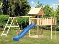 Akubi Spielturm Lotti natur mit Anbauplattform XL, Doppelschaukel inkl. Klettergerüst und Rutsche bl