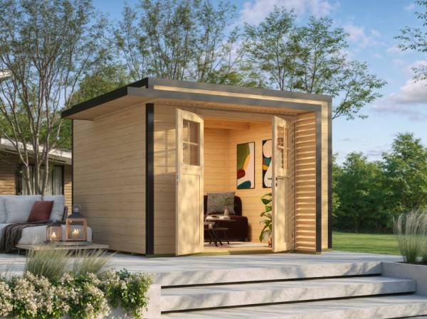 Weka Design-Gartenhaus Pure Garden Amberley 1/3, 28 mm, 300x300 cm, Naturbelassen, Massivholz-Doppeltür
