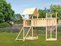 Akubi Spielturm Lotti Satteldach + Schiffsanbau oben + Anbauplattform XL + Netzrampe