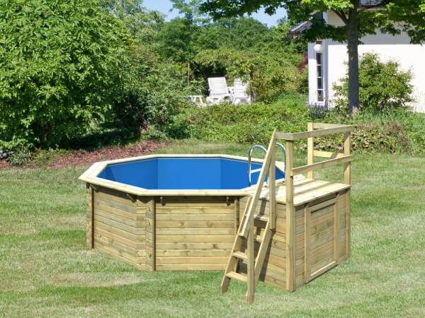 Karibu Pool Modell 1 Variante B, mit Terrasse im Set inkl. Filteranlage und Skimmer