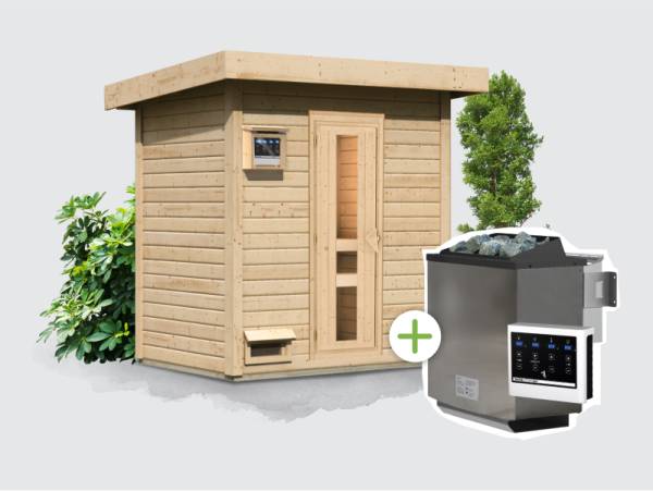 Osb smart choice Saunahaus Hella 1  38 mm - inkl. 9 kW Bioofen ext. Steuerung - inkl. Dacheindeckung und Fußboden