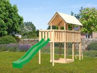 Akubi Spielturm Danny Satteldach + Rutsche grün + Anbauplattform