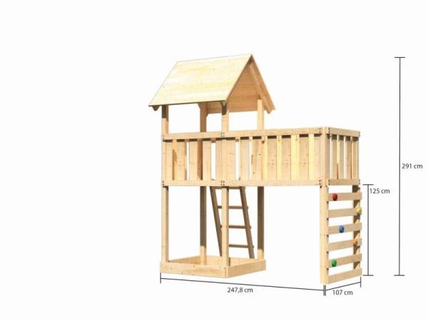 Akubi Spielturm Lotti natur mit Anbauplattform XL und Kletterwand