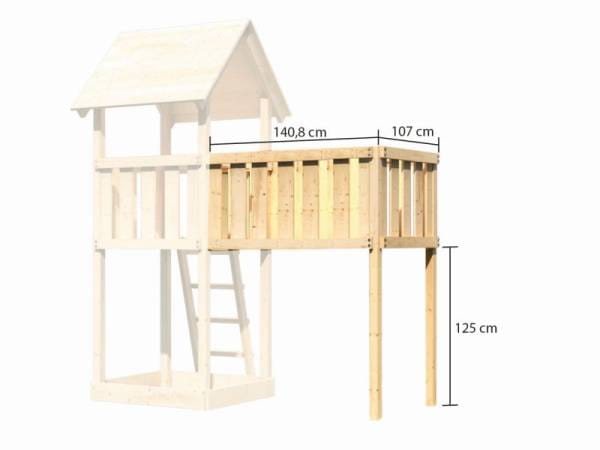 Akubi Spielturm Anna + Rutsche violett + Doppelschaukelanbau Klettergerüst + Anbauplattform XL + Net