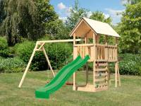 Akubi Spielturm Danny Satteldach + Rutsche grün + Doppelschaukel + Kletterwand