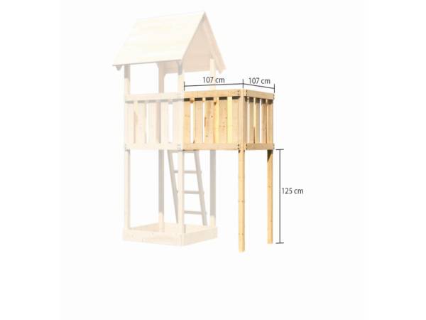 Akubi Spielturm Lotti Satteldach + Rutsche grün + Einzelschaukel + Anbauplattform + Netzrampe