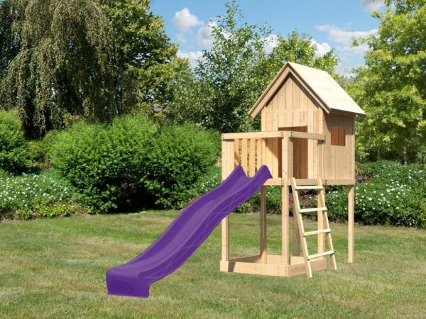 Akubi Spielhaus Frieda mit Anbau und Rutsche in violett Akubi Spielhaus Frieda mit Anbau und Rutsche in violett