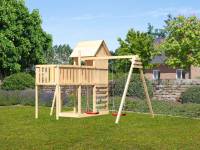 Akubi Stelzenhaus Frieda + Doppelschaukel + Anbauplattform XL + Kletterwand