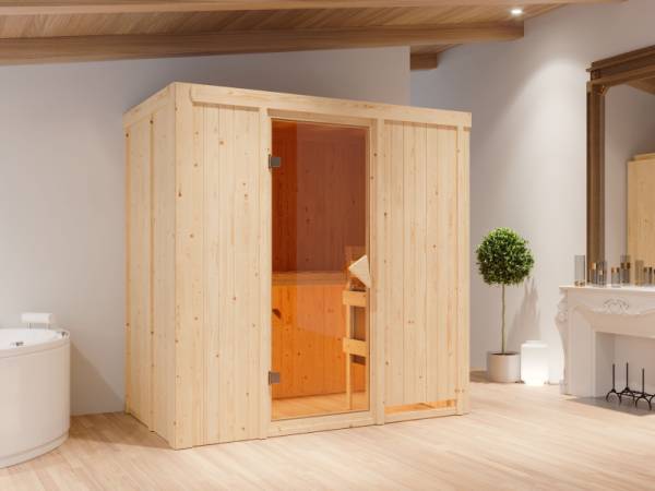 Karibu Sauna Variado inkl. 9 kW Bioofen ext. Steuerung, mit klassischer Tür -ohne Dachkranz-