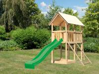 Akubi Spielturm Danny Satteldach + Rutsche grün + Netzrampe