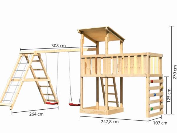 Akubi Spielturm Anna + Doppelschaukelanbau Klettergerüst + Anbauplattform XL + Kletterwand