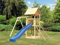 Akubi Spielturm Lotti mit Einzelschaukel, Netzrampe und Rutsche blau