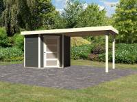 Karibu Gartenhaus Schwandorf 3 terragrau mit Anbaudach 2,80 Meter Karibu Gartenhaus Schwandorf 3 terragrau mit Anbaudach 2,80 Meter
