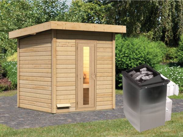 Karibu Saunahaus Hytti 2  38 mm - inkl. 9 kW Ofen integr. Steuerung - mit Energiespartür und Fußboden