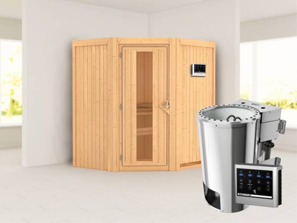 Tonja - Karibu Sauna Plug & Play 3,6 kW Bio Ofen, ext. Steuerung - ohne Dachkranz - Energiespartür