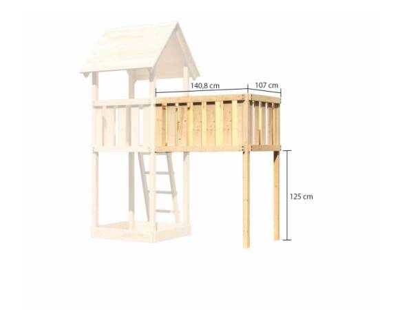 Akubi Spielturm Danny Satteldach + Rutsche blau + Doppelschaukel + Anbauplattform XL