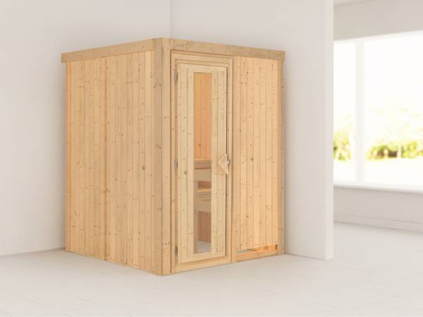 Minja - Karibu Sauna Plug & Play ohne Ofen - ohne Dachkranz - Energiespartür