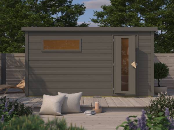 Karibu Saunahaus Hytti 6 38 mm - mit Iso-Tür, terragrau Karibu Saunahaus Hytti 6 38 mm - mit Iso-Tür, terragrau