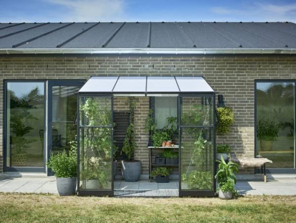 Halls Gewächshaus Qube Lean-to 68 Schwarz Sicherheitsglas