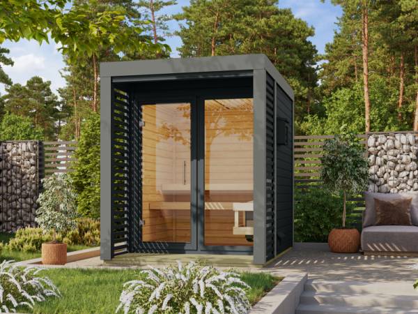 Karibu Hybrid Saunahaus Ares 1, anthrazit/staubgrau -ohne Ofen- Karibu Hybrid Saunahaus Ares 1, anthrazit/staubgrau -ohne Ofen-
