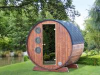 Wolff Finnhaus Saunafass Mini 160 komplett montiert inkl. schwarzen Schindeln
